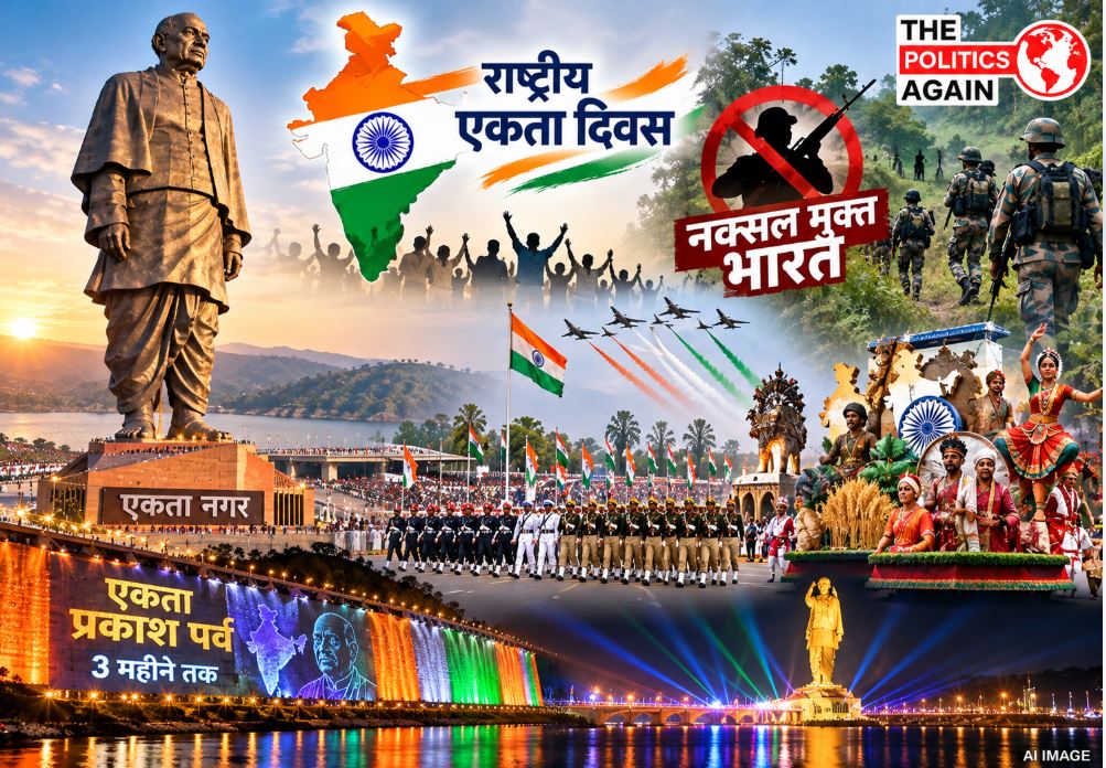 गुजरात के एकतानगर में राष्ट्रीय एकता दिवस 2026 का भव्य आयोजन, सरदार पटेल की 151वीं जयंती पर कार्यक्रम।