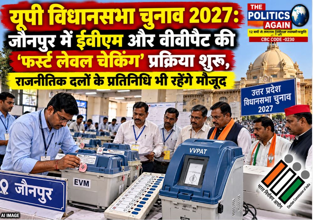 District Election Officials overseeing the First Level Checking (FLC) of EVMs and VVPATs in Jaunpur.