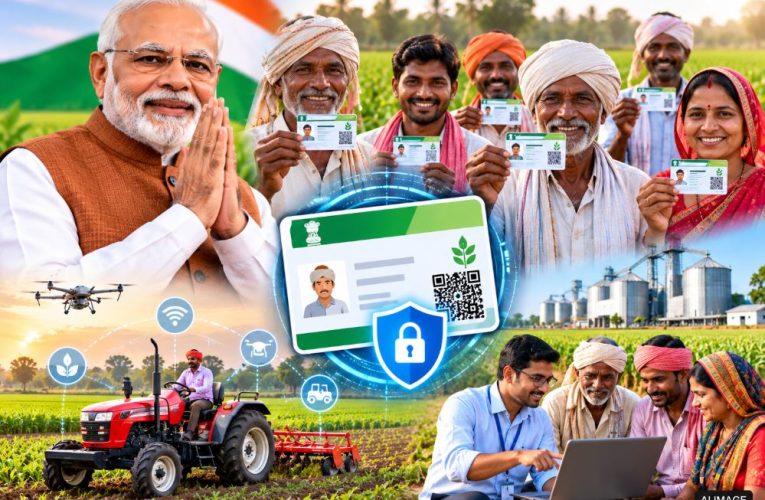 PM Narendra Modi and Agriculture Minister Shivraj Singh Chouhan highlighting the achievement of 11 crore Farmer IDs