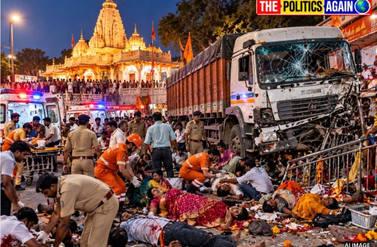 Rescue operations underway after a tragic truck accident near Sheetla Mata temple in Gwalior.