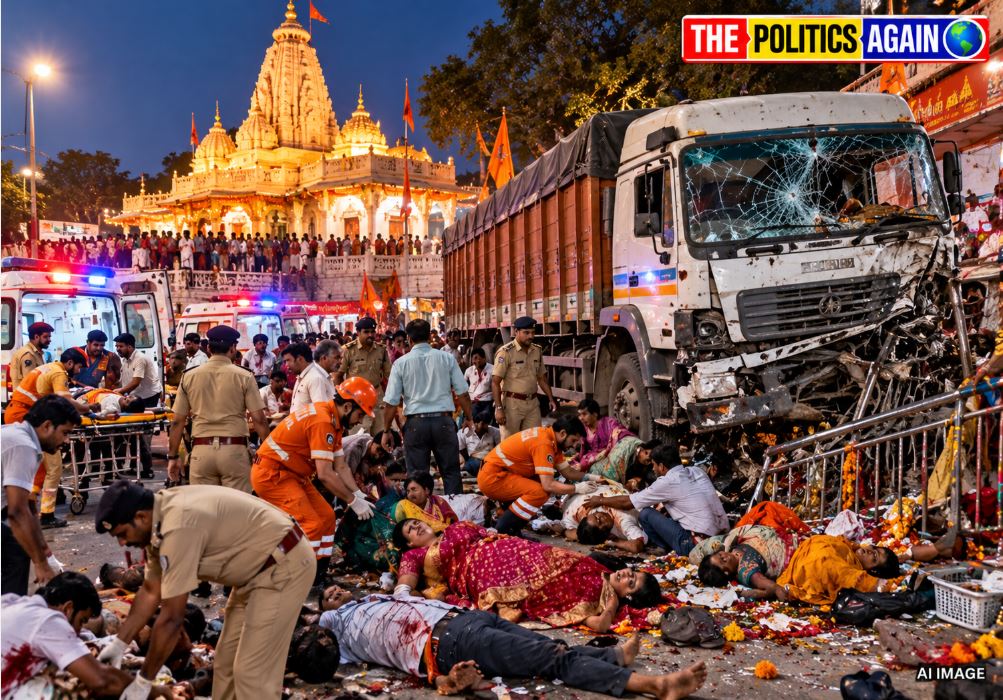 Rescue operations underway after a tragic truck accident near Sheetla Mata temple in Gwalior.