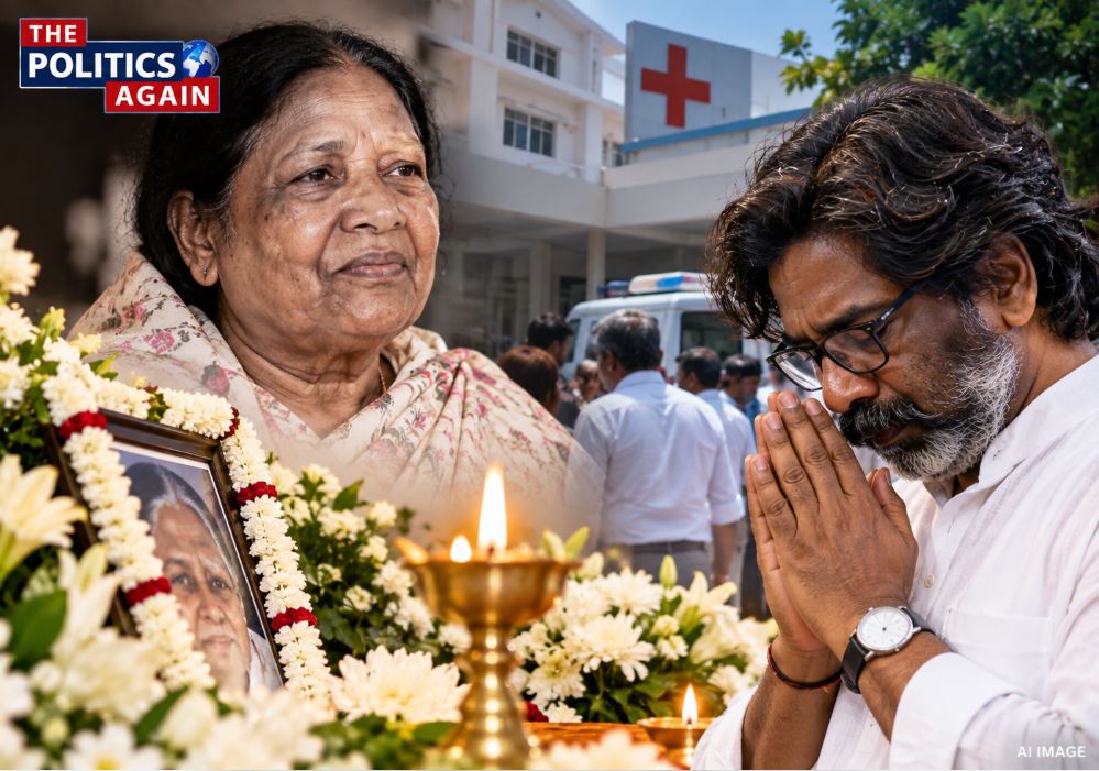 Hemant Soren mother Rupi Soren, Jharkhand CM Hemant Soren family, Hill View Hospital Ranchi outside, Indian politicians mourning, Shibu Soren family