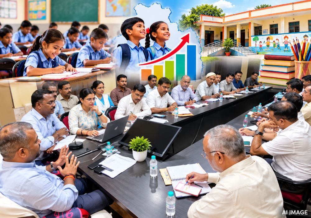BSA Jaunpur chairing a review meeting with education officials.