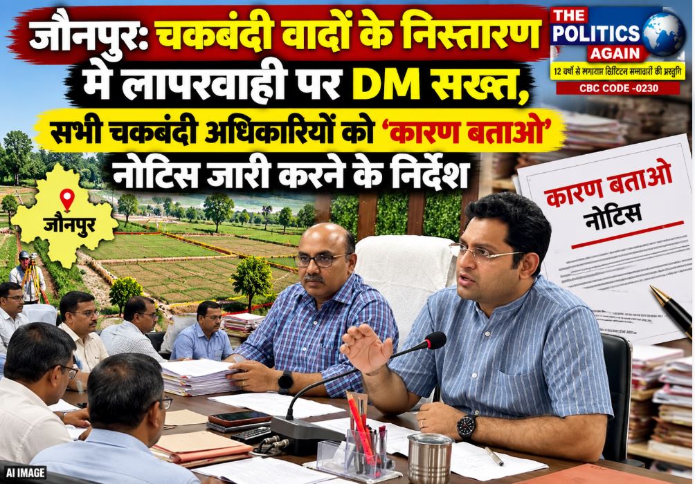 District Magistrate Samuel Paul N chairing a review meeting in Jaunpur.