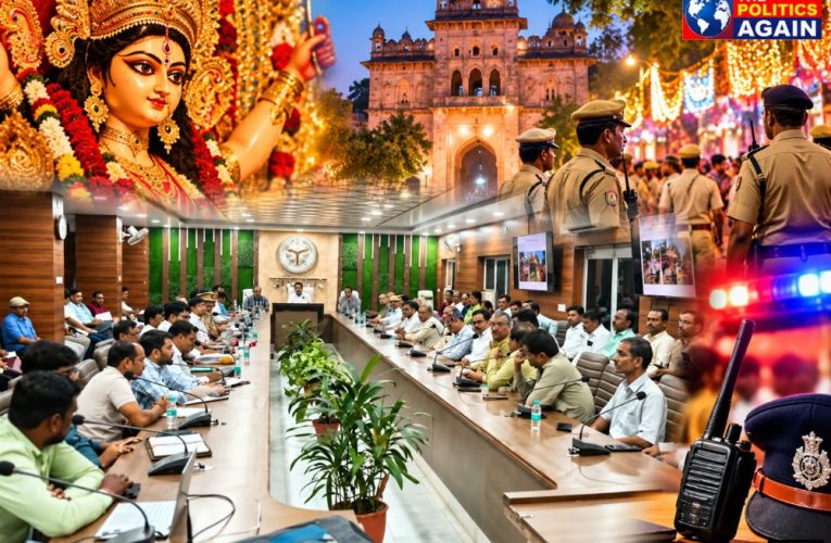 Indian district magistrate meeting, UP police peace committee meeting, Hindu festival preparation administration, Durga puja pandal safety rules India, Indian bureaucrats conference room