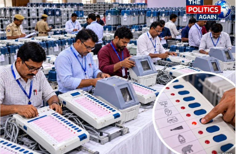 District Election Officials overseeing the First Level Checking (FLC) of EVMs and VVPATs in Jaunpur.