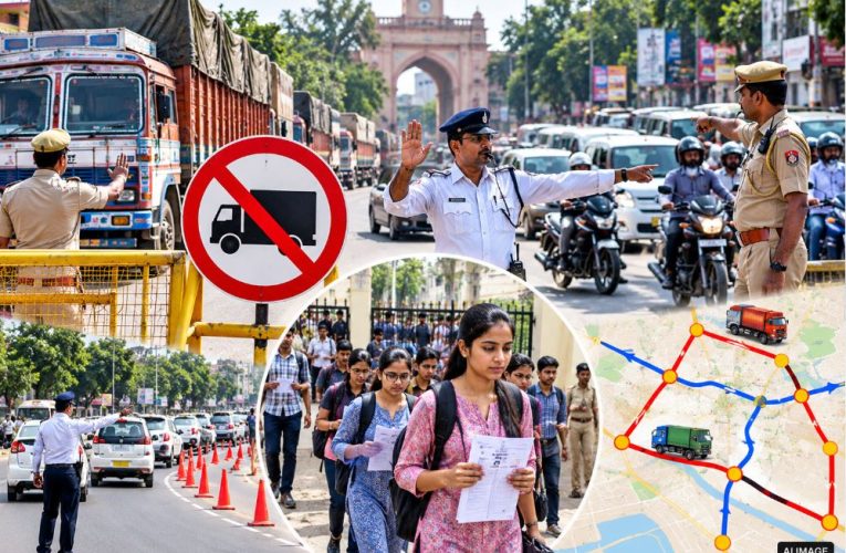 UP Police restricting heavy vehicles in Jaunpur due to the PET exam.