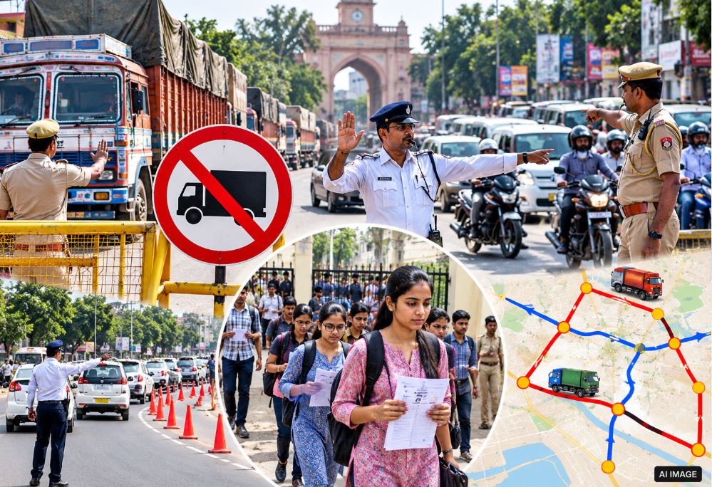 UP Police restricting heavy vehicles in Jaunpur due to the PET exam.