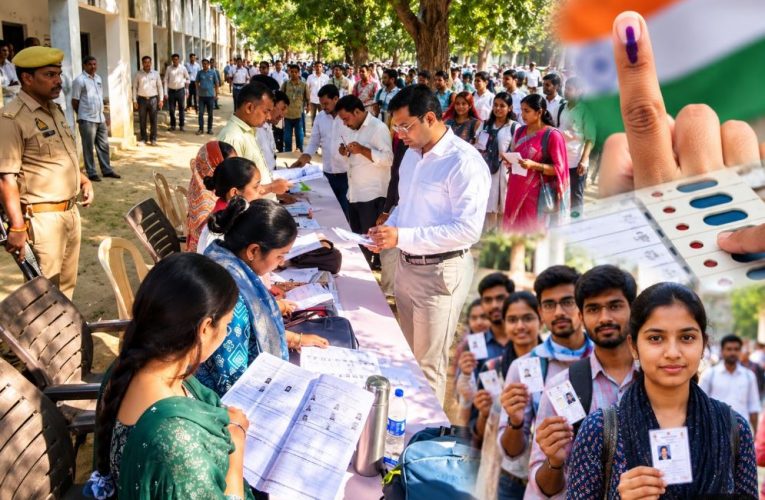 District Election Officer Samuel Paul N inspecting a voter registration camp at a primary school in Jaunpur.
