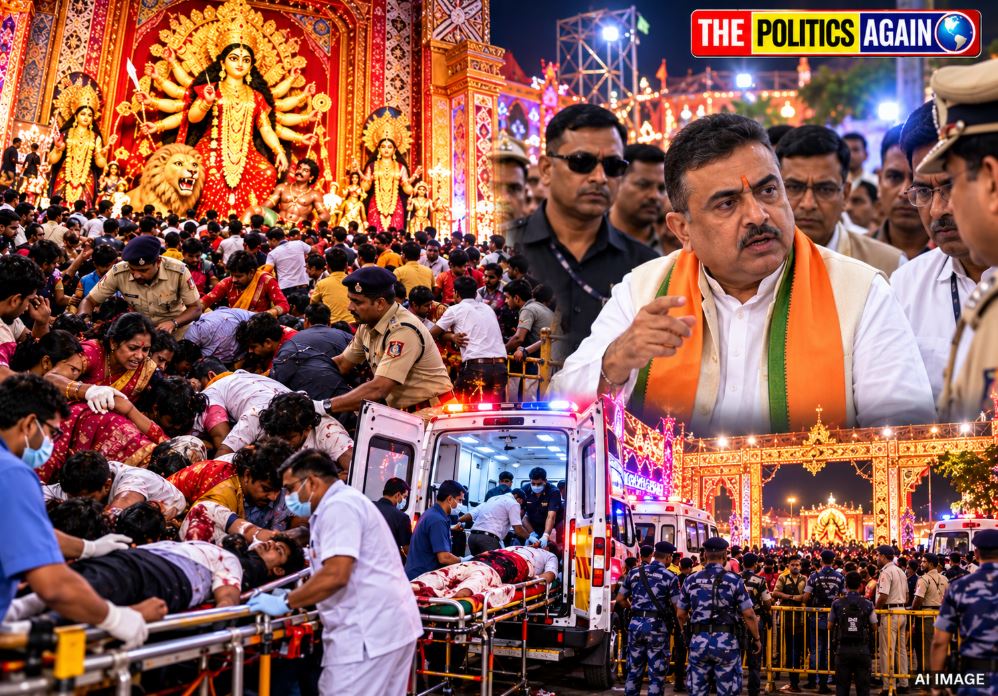 Heavy security and crowd management at a Durga Puja pandal in Bengal after the Kolkata stampede.