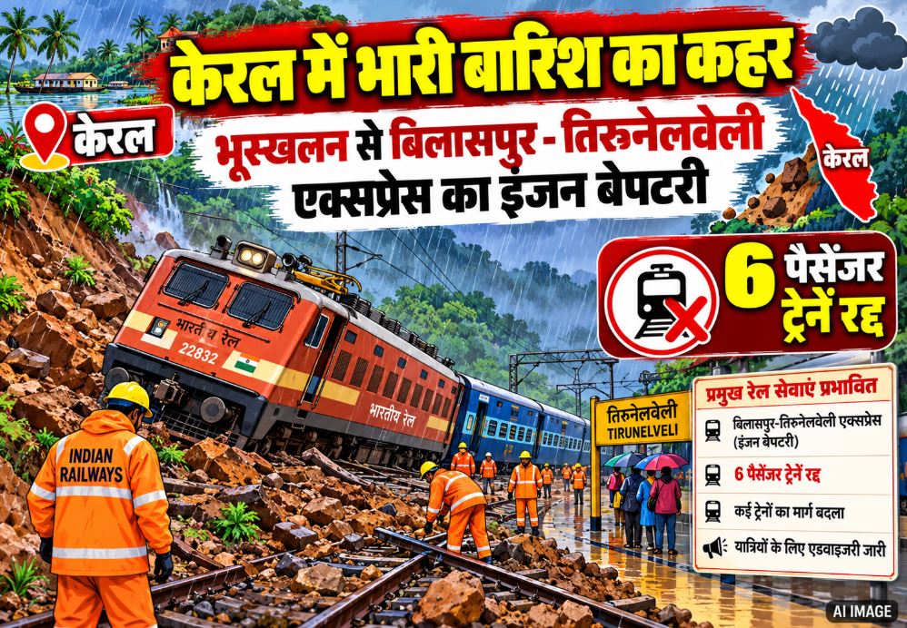 Bilaspur-Tirunelveli Express engine derailed due to a landslide near Parassala, Kerala.