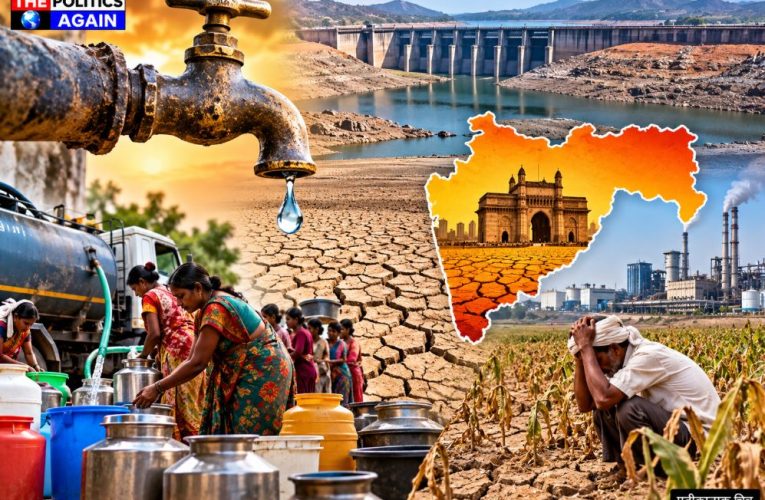 dried up dam in India, Maharashtra farmer waiting for rain, empty water reservoir, Indian women carrying water pots drought