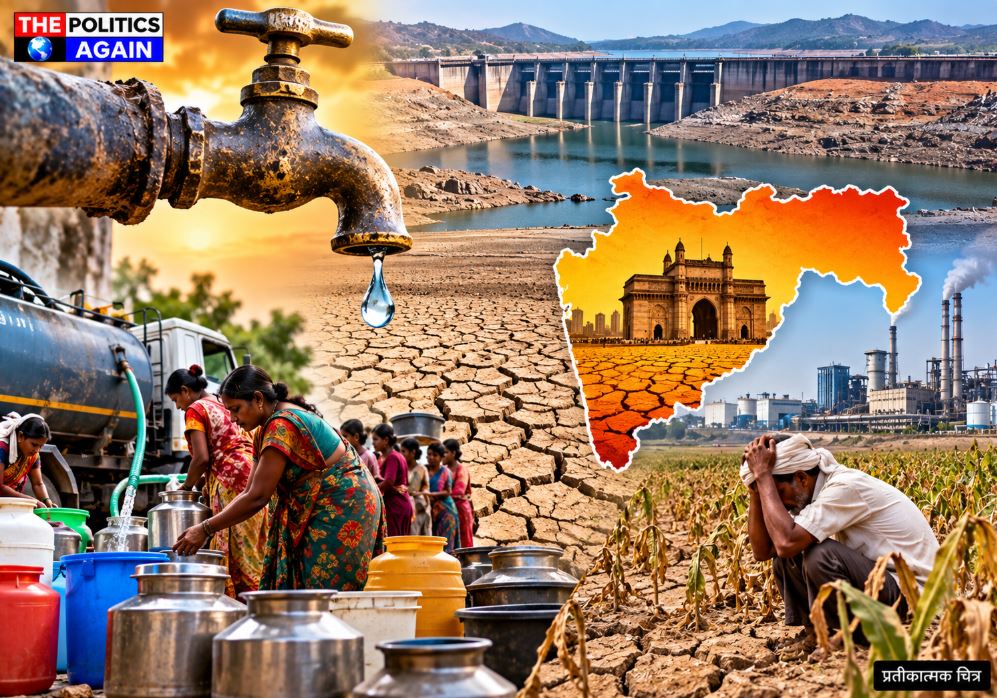 dried up dam in India, Maharashtra farmer waiting for rain, empty water reservoir, Indian women carrying water pots drought