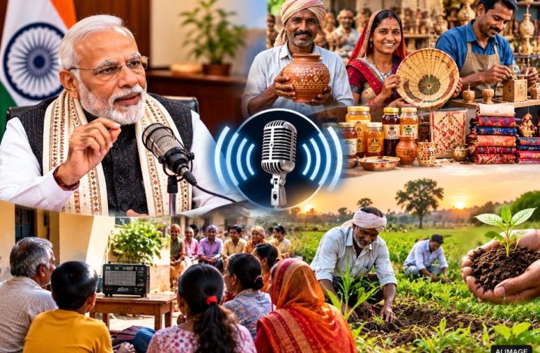 Prime Minister Narendra Modi addressing the nation during the 139th episode of his radio program 'Mann Ki Baat'.