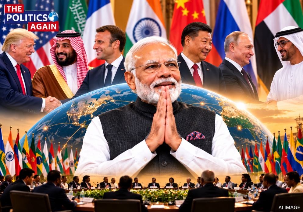 PM Narendra Modi thanking global leaders, Indian prime minister diplomatic meeting, PM Modi smiling portrait, global south leadership India, PM Modi 25 years journey
