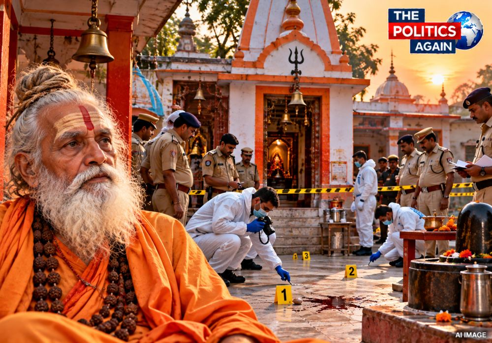 Police team investigating the murder of a Sadhu at a Shiva temple in Muzaffarnagar.