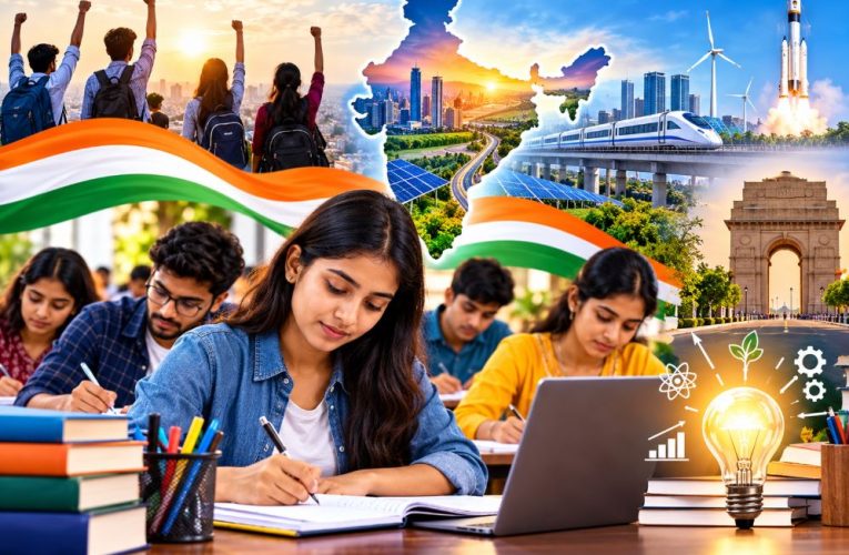 Youth participating in the Viksit Bharat Essay Competition on the My Bharat Portal.