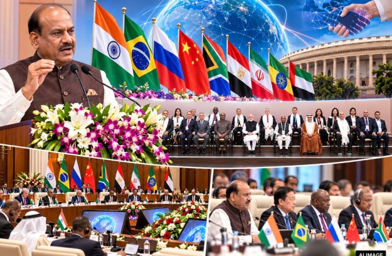 Lok Sabha Speaker Om Birla addressing the 12th BRICS Parliamentary Forum 2026 in New Delhi