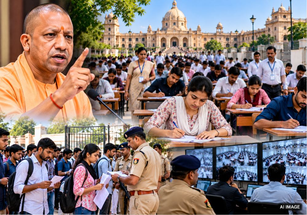 CM Yogi Adityanath reviewing preparations for the UPSSSC PET 2026 exam via video conferencing.