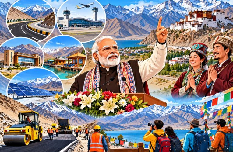 PM Narendra Modi virtually inaugurating development projects in Ladakh.