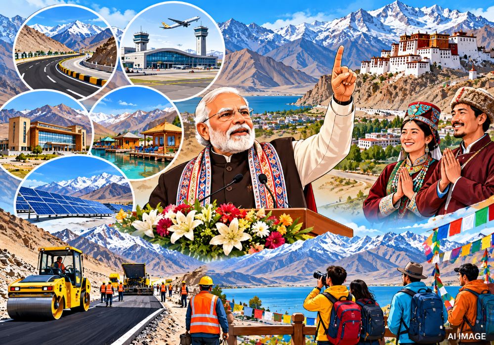 PM Narendra Modi virtually inaugurating development projects in Ladakh.
