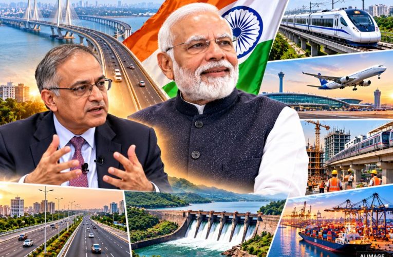 PM Narendra Modi and Rajiv Gauba highlighting the transformation of infrastructure in India over 25 years of governance.
