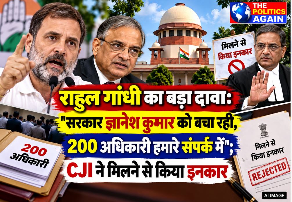 Rahul Gandhi addressing a press conference ahead of the INDIA bloc's march to the Supreme Court.