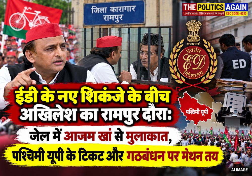 Samajwadi Party chief Akhilesh Yadav and senior leader Azam Khan in a political discussion