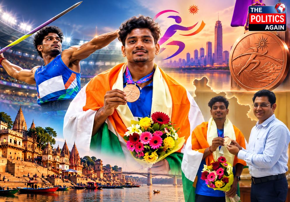 Indian athlete Rohit Yadav javelin, DM honoring sports person UP, Jaunpur collectorate news, Asian games 2026 India medal winner