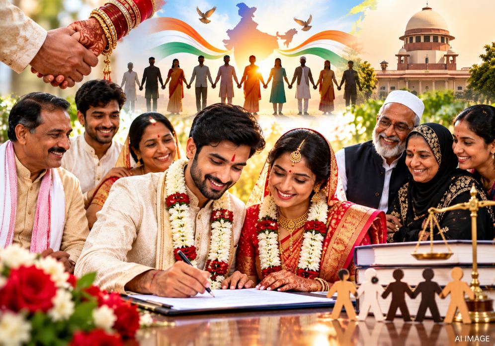 Aditya Sadhu Sawant and Khushi Pravin Shah receiving benefits under the Inter-caste marriage incentive scheme.
