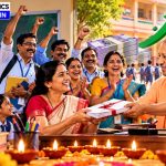 Indian primary school teacher teaching, UP government school classroom, Indian teacher with students, smiling school teacher India, UP basic education department