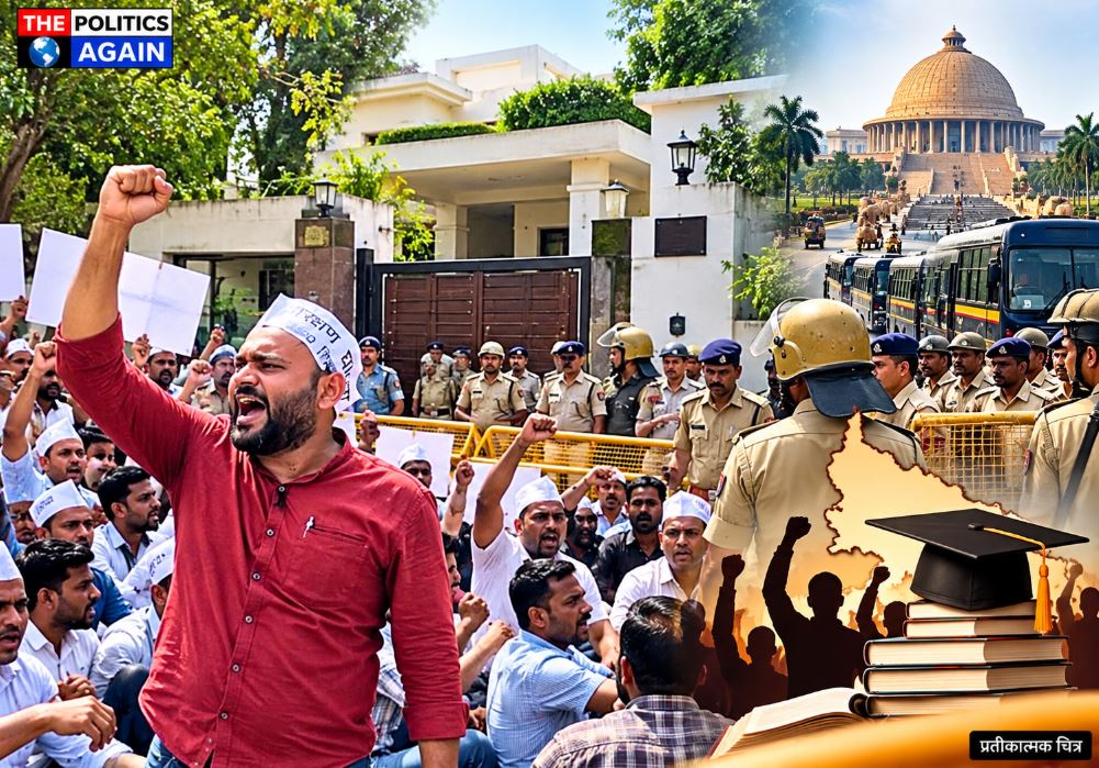 UP teachers protest Lucknow, 68500 shikshak bharti protest, Eco Garden Lucknow protest, Police detaining protesters UP