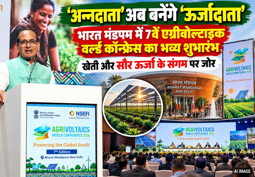 Union Ministers Shivraj Singh Chouhan and Pralhad Joshi inaugurating the 7th Agrivoltaics World Conference in New Delhi.