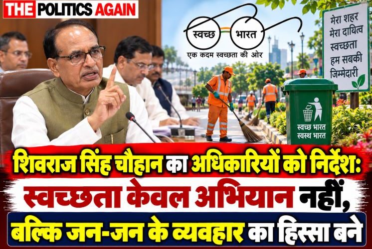 Shivraj Singh Chouhan virtual meeting, Indian minister addressing officials, Swachhata Hi Seva campaign India, government office cleaning drive