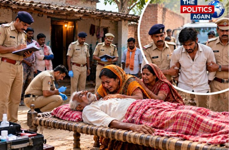 UP Police investigating a crime scene in a village in Sonbhadra.