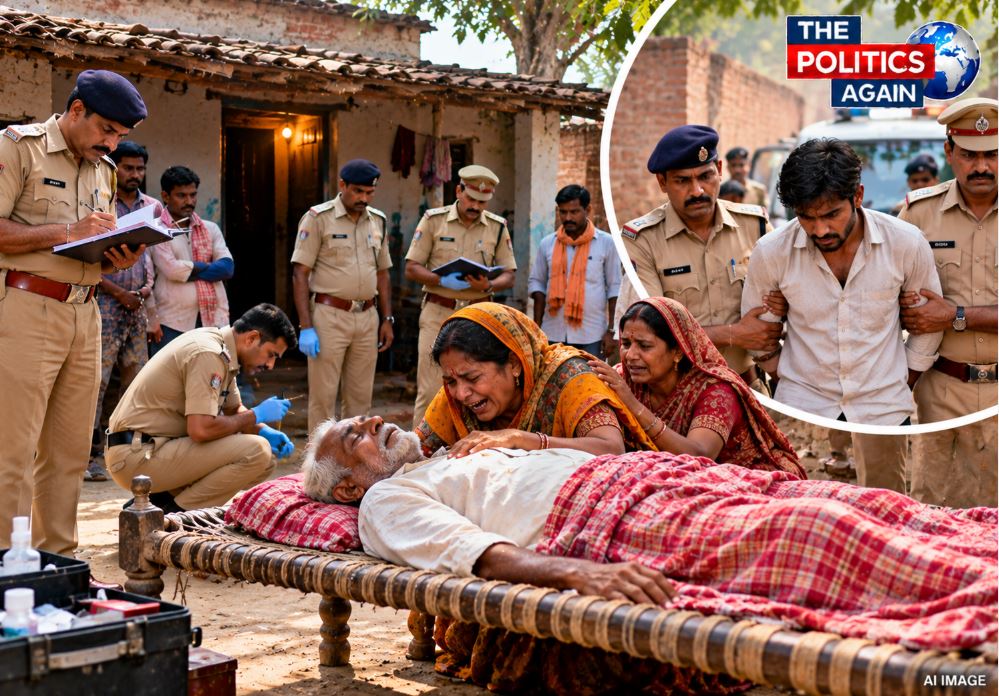 UP Police investigating a crime scene in a village in Sonbhadra.