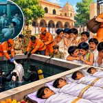 UP police investigating accident scene, underground water tank opening, Indian students in Gurukul, Mathura hospital emergency ward, police barricading crime scene