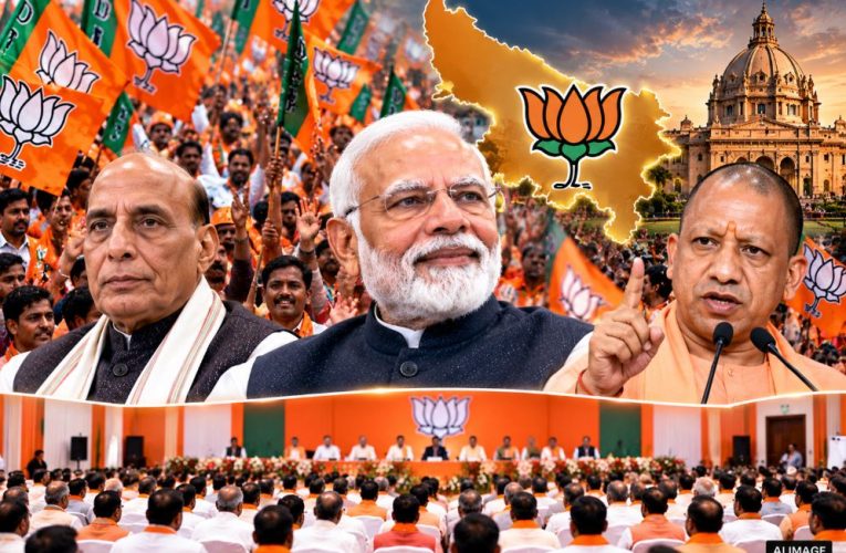 PM Narendra Modi and CM Yogi Adityanath highlighting the formation of the new UP BJP State Executive Committee