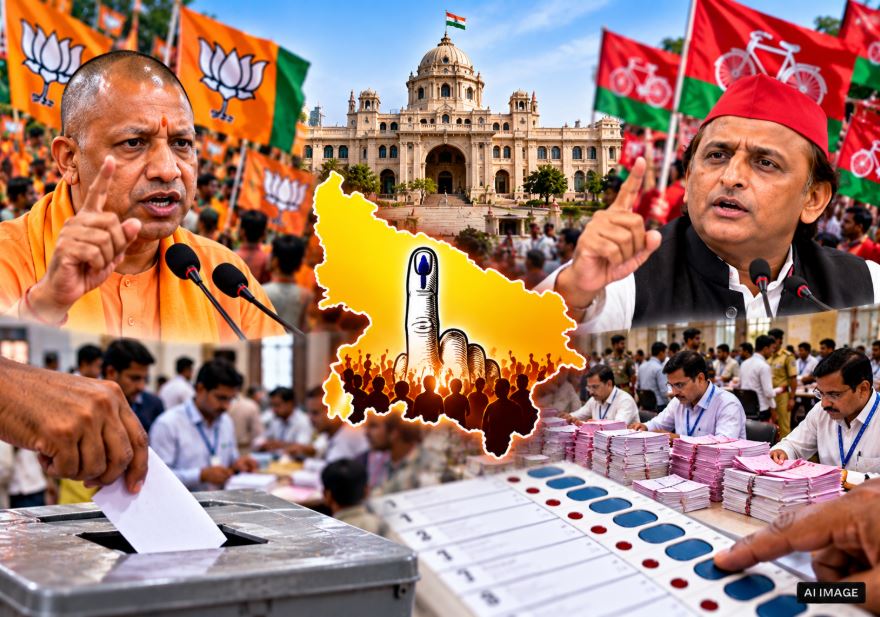 यूपी एमएलसी चुनाव 2026 के नतीजे, भाजपा और सपा के बीच कड़ी टक्कर, लखनऊ और गोरखपुर सीट के परिणाम।