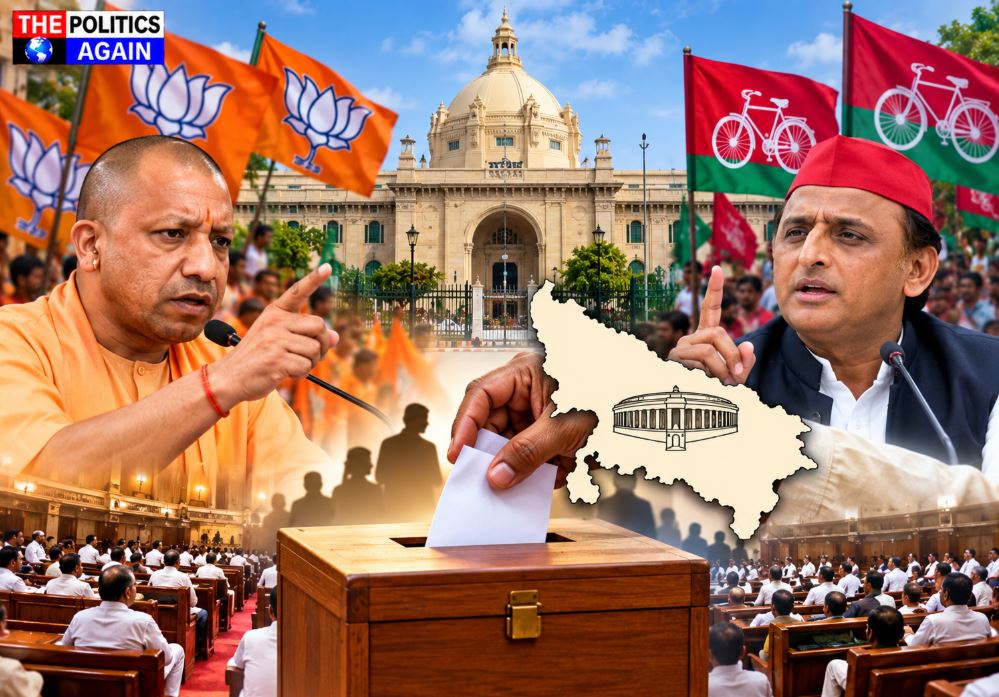 UP Vidhan Sabha building Lucknow, Akhilesh Yadav Yogi Adityanath political contest, Rajya Sabha ballot voting India, UP political parties assembly
