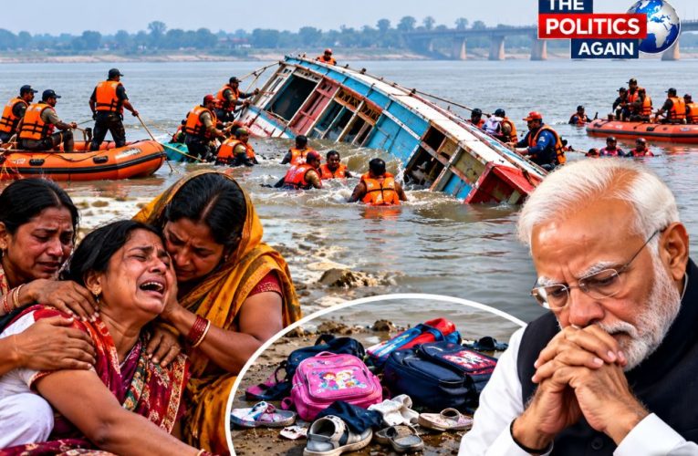 Rescue operations underway after a boat capsized in the Ganga river in Vaishali, Bihar.