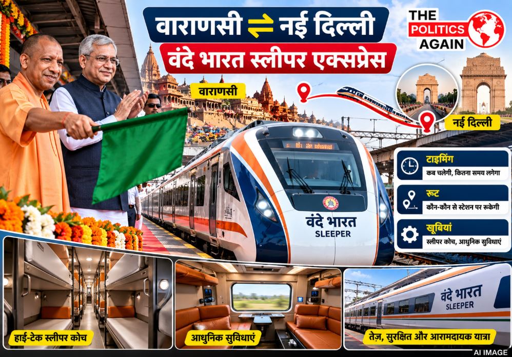 वाराणसी-नई दिल्ली वंदे भारत स्लीपर ट्रेन का शुभारंभ, सीएम योगी आदित्यनाथ और रेल मंत्री दिखाएंगे हरी झंडी।