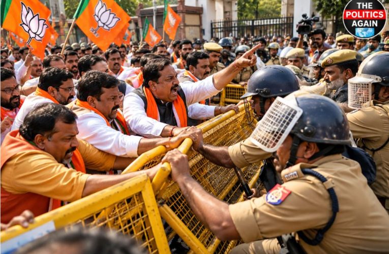 वाराणसी पहड़िया मंडी मतगणना स्थल पर भाजपा नेताओं का हंगामा, पुलिस से झड़प और 5वें राउंड की दोबारा गिनती की मांग।