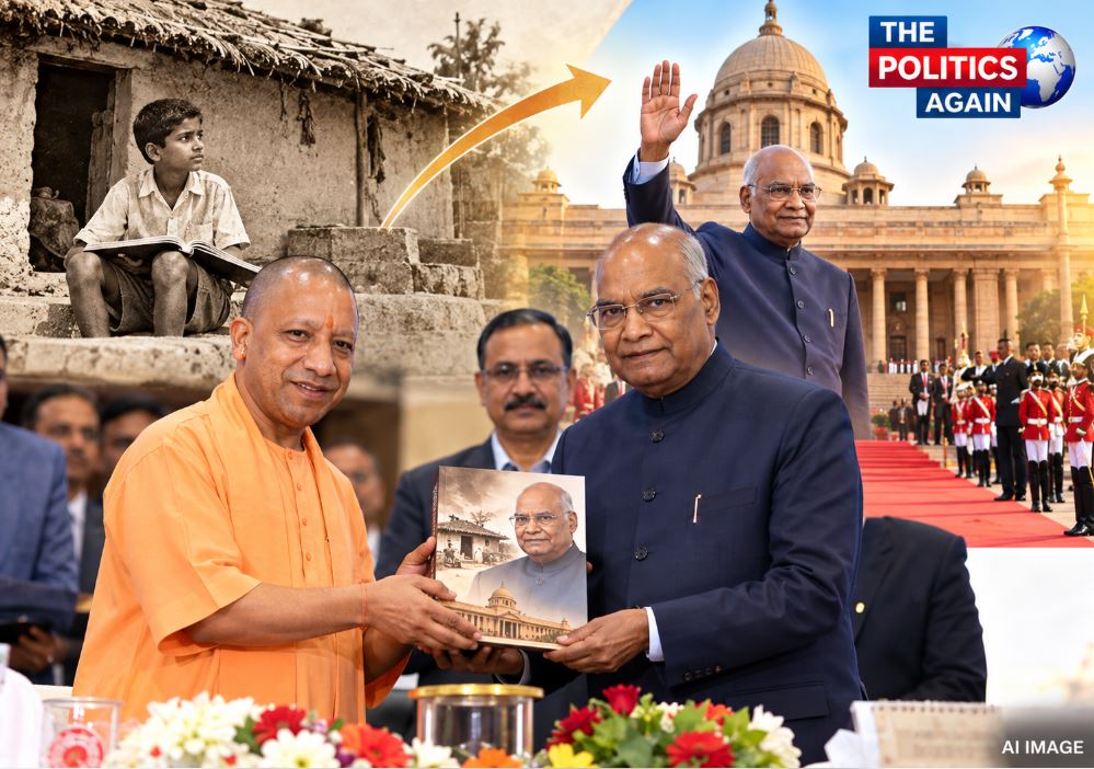 CM Yogi Adityanath releasing the autobiography of former President Ram Nath Kovind in Lucknow.